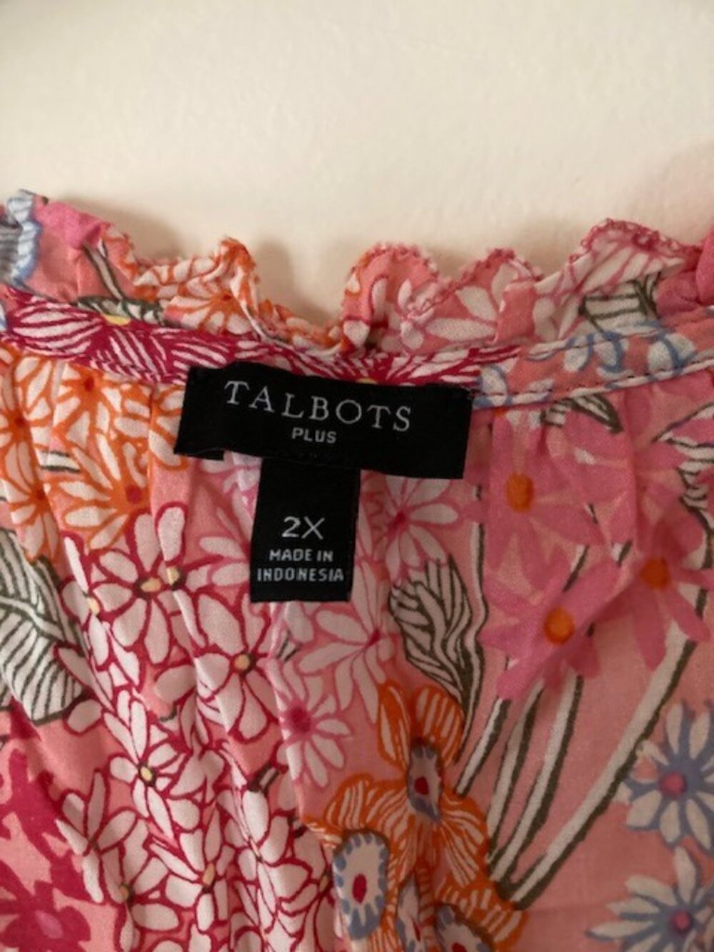 Talbots Very Lightweight Cotton Sleeveless Pink Patterned Top Size 2X - Picture 3 of 7